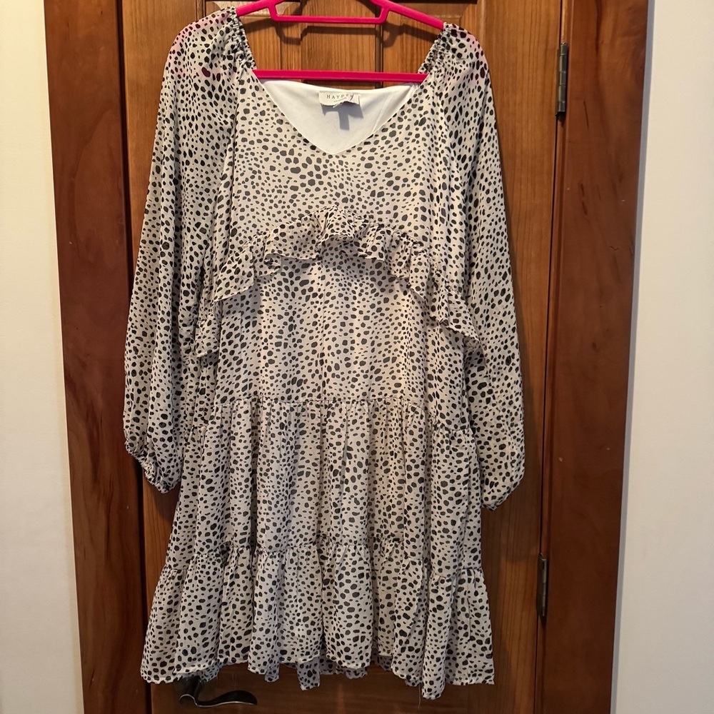 Hayden Tiered Ruffle Dress Women’s Large Leopard Cheetah Chiffon Type Flowy